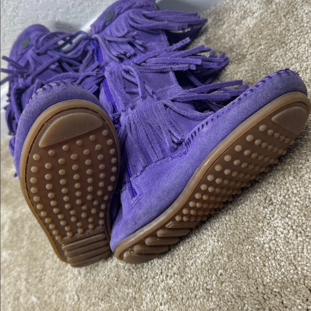 Minnetonka 3-Layer Fringe Purple Suede‎ Moccasin Boots 2654S Womens 13 Kids 13